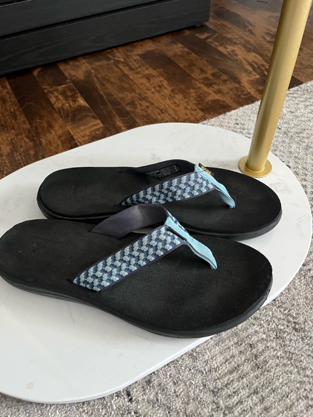 Teva woman’s Voya  Flip Flop Sandals with Blue Patterned Straps